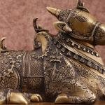 Pure Brass Nandi Statue | 8" x 11" x 6" | 5.5 kg | Intricate Carving | Three Shiv Lings | Matte Gold Finish | Traditional Hindu Temple Art | Jaipurio